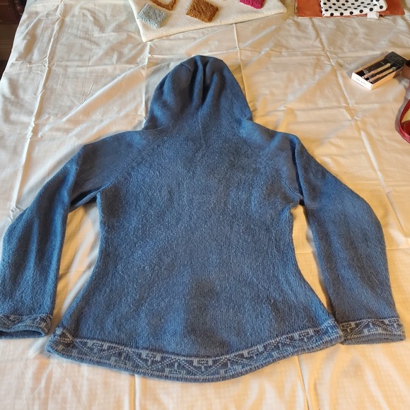 Alpaca Yusami Cusco-Peru Sweater Hoodie Women xs Blue Lace Up Soft Hippie - Picture 14 of 16